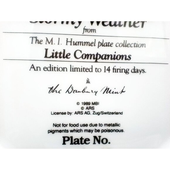 Hummel Stormy Weather Plate Little Companions Danbury Mint 1989 Limited Edition - Picture 9 of 11